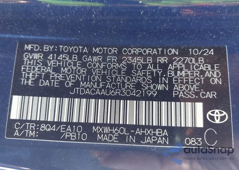 2024 Toyota Prius Le/Xle/Limited z USA, uszkodzony, nr VIN JTDACAAU6R3042199